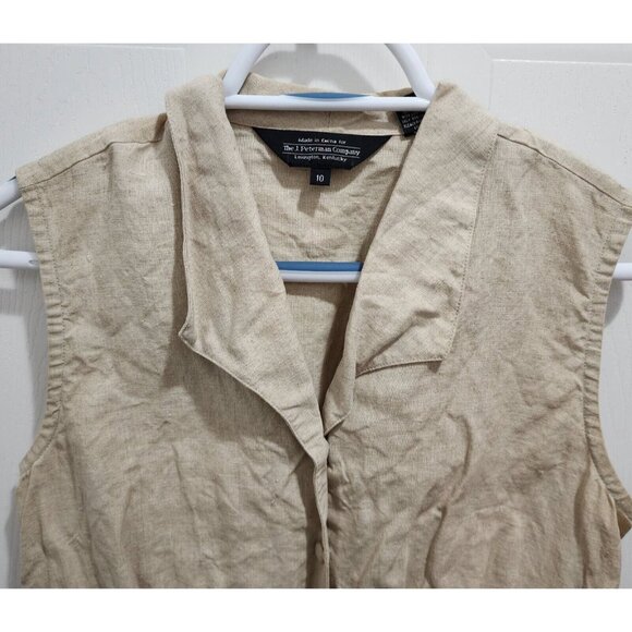 J. Peterman Women’s Sleeveless Collared Button Up Top Beige 100% Linen Size 10 - Picture 2 of 11
